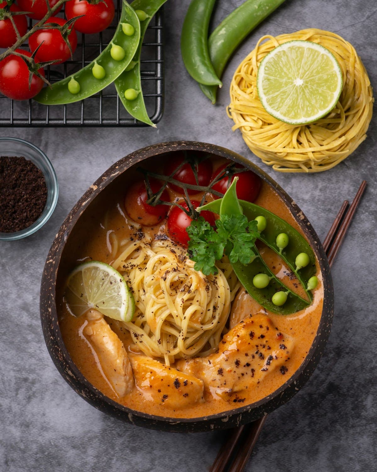 Bol coloré de légumes et herbes de saison